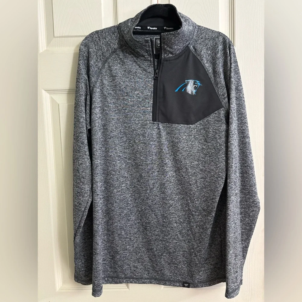 Fanatics Carolina Panthers Heather Gray and Black Quarter-Zip Pullover
